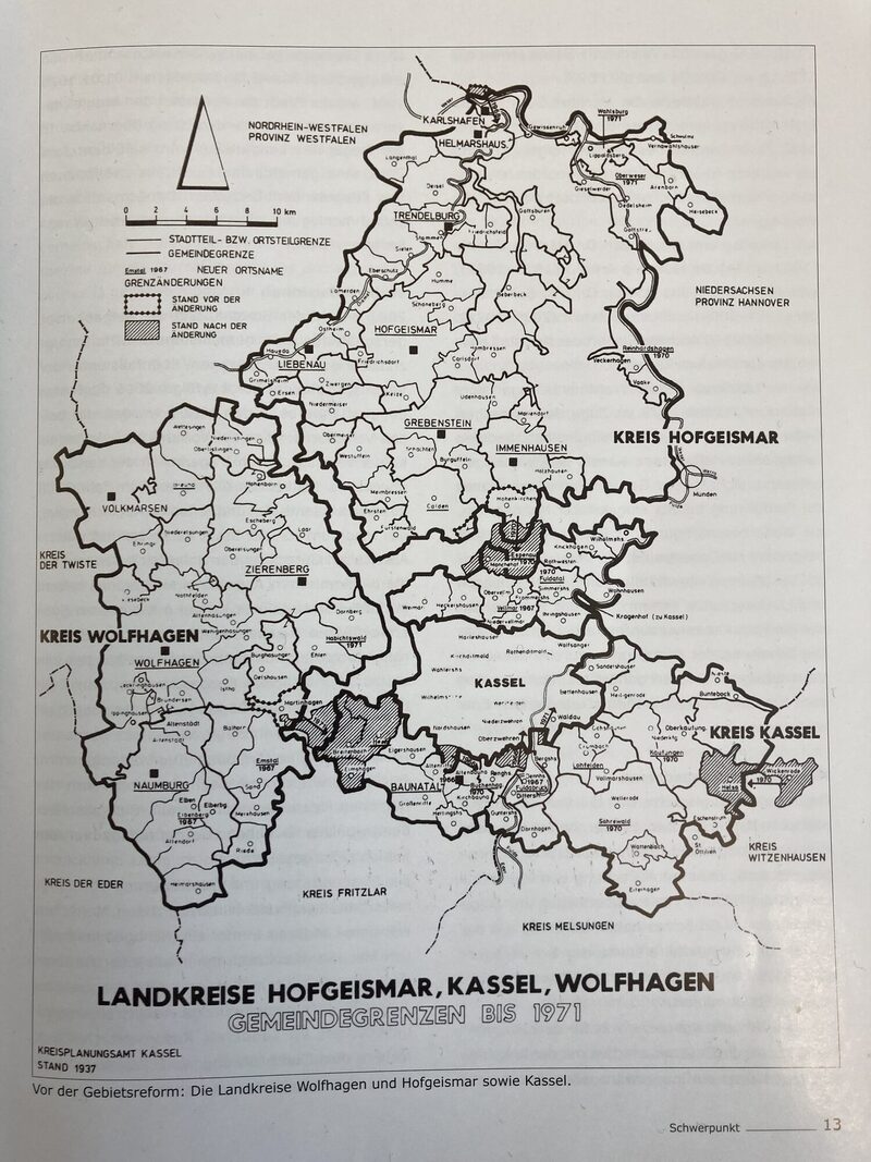 Darstellung Altkreise Kassel, Wolfhagen, Hofgeismar