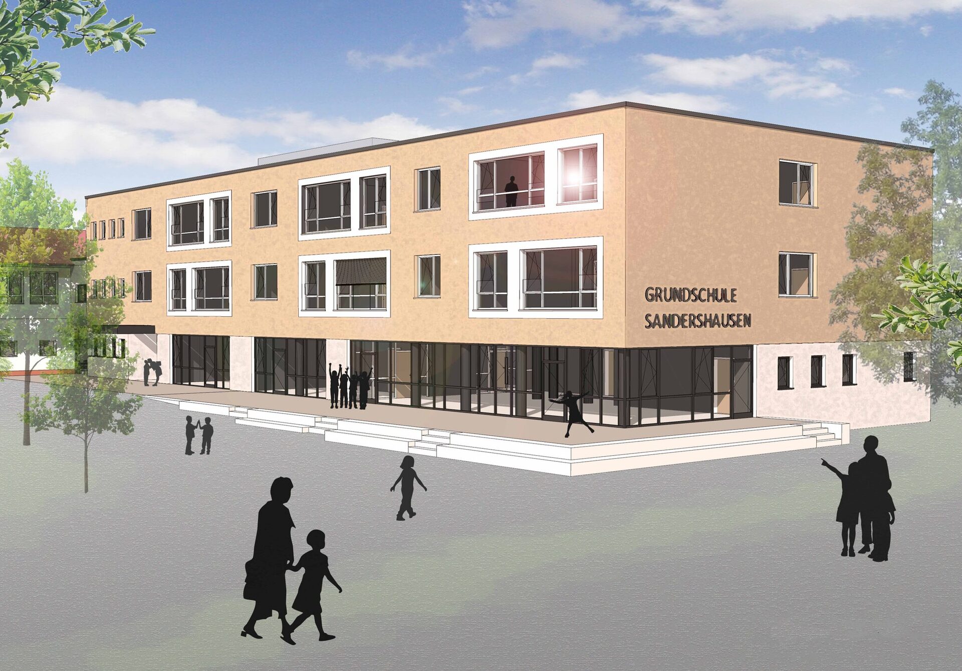CAD-Ansicht des geplanten Gebäudes der Grundschule Sandershausen